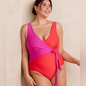 Summersalt The Perfect Wrap One-Piece Hibiscus & Grapefruit Size 8 Pink Red.
